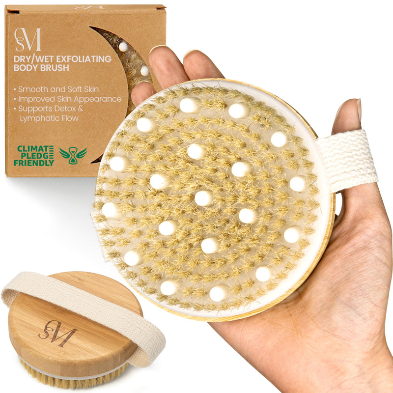 CSM Dry Body Brush - Natural Bristle Exfoliating Brush for Skin Renewal, Lymphatic Support and Circulation Boost - Sustainable Choice Dry Brushing