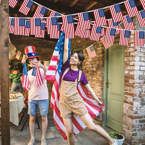 52FT 4th of July Decorations Outdoor, 50 PCS Fourth of July Banner, 5.5 x 8.2 Inches American String Flag Banner for Patriotic Independence Day