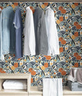 NuWallpaper x Pip & Lo Navy Clementine Garden Peel Stick Wallpaper, PLS4199