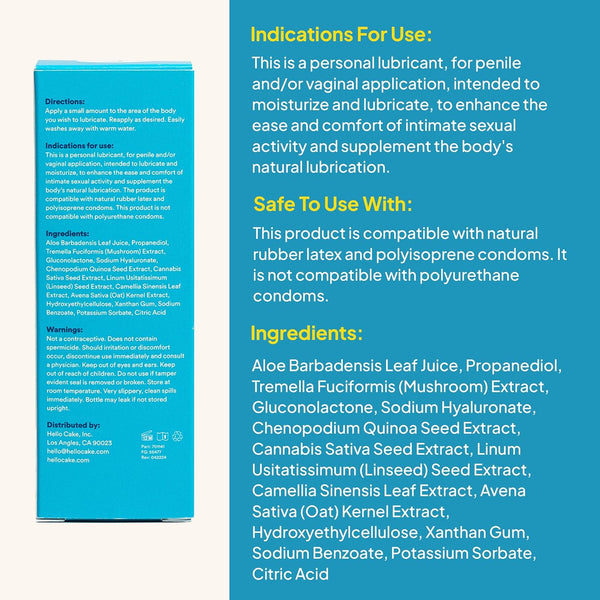 Hello Cake Aloe-Based Lube - Hypoallergenic, pH-Balanced Personal Lubricant – Hydrating, Moisturizing & Non-Sticky Glide for Men, Women, &