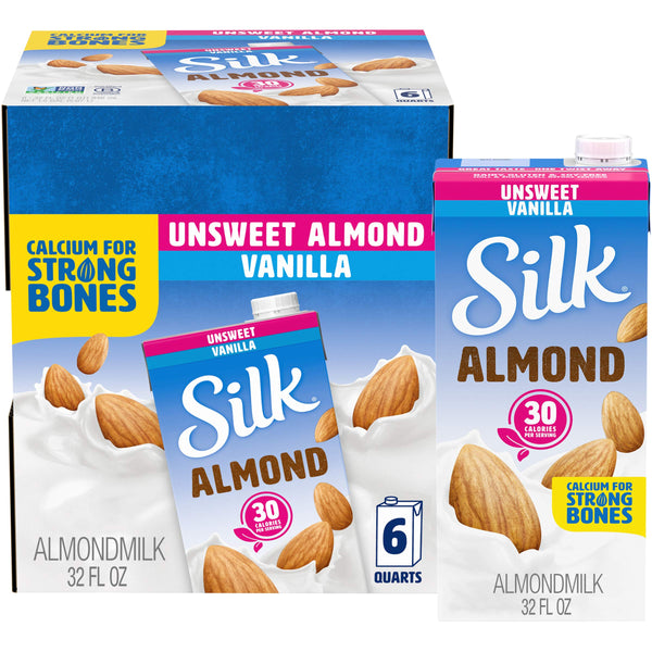 Silk Shelf-Stable Almond Milk, Unsweetened Vanilla, Dairy-Free, Vegan, Non-GMO Project Verified, 1 Quart (Pack of 6) Unsweetened 32 Fl Oz (Pack of 6)