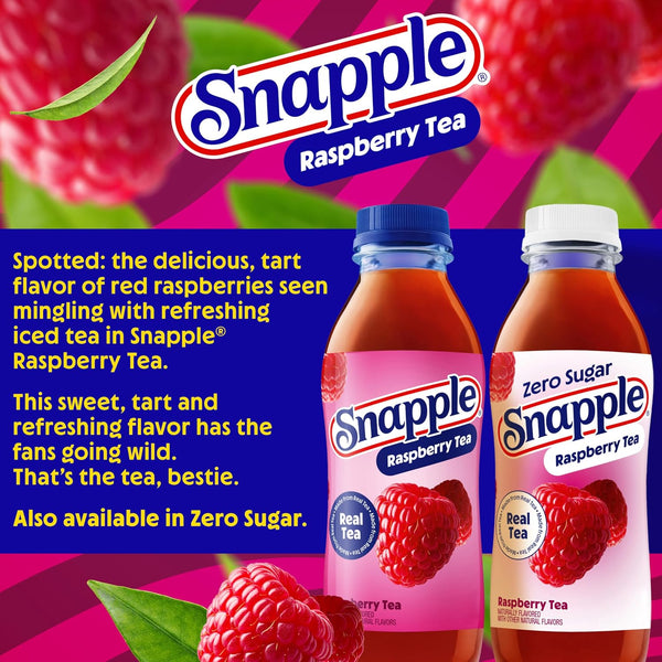 Snapple Zero Sugar Raspberry Tea, 16 fl oz recycled plastic bottle, Pack of 12 Zero Sugar Raspberry 16 Fl Oz (Pack of 12)