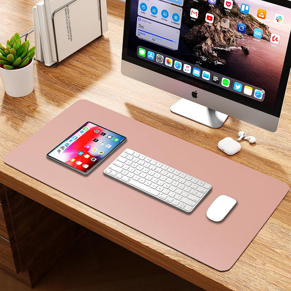 Double-Sided Leather Desk Pad, Non-Slip Mouse Mat (Pink/Silver) 35.4x17 in Pink/Silver 35.4" x 17"
