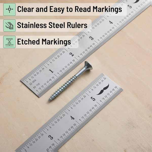 Mr. Pen- Machinist Ruler, 6 Inch, 2 Pack, Stainless Steel Imperial | Precision Measuring Tool, 1/8", 1/16", 1/32", 1/64" Graduation for