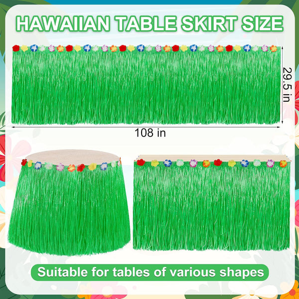 Hawaiian Party Table Skirt Decorations, 2PCS Green Luau Party Table Skirt Decorations, 108 X 29.5" Grass Skirts Luau Party Favors, Luau Table