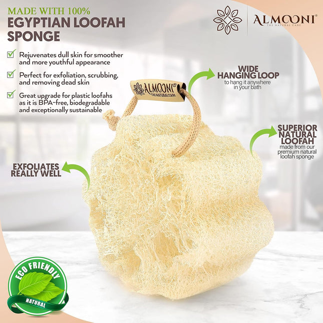 Almooni Mini Natural Loofah Sponge - Real Egyptian Shower Exfoliating Loofah - Small Loofah Scrubber for the Perfect Gri