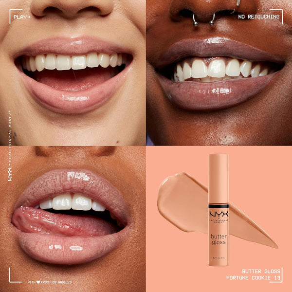 NYX PROFESSIONAL MAKEUP Butter Gloss, Non-Sticky Lip Gloss - Fortune Cookie (True Nude) 13 Fortune Cookie 0.27 Fl Oz (Pack of 1)