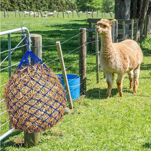 Fabbay 4 Pcs Slow Feed Hay Net Feeder Hay Bag for Horses Slow Feeder 40 Inch Length with 2 Inch Holes Hanging Horse Feed Net for Goat Cattle
