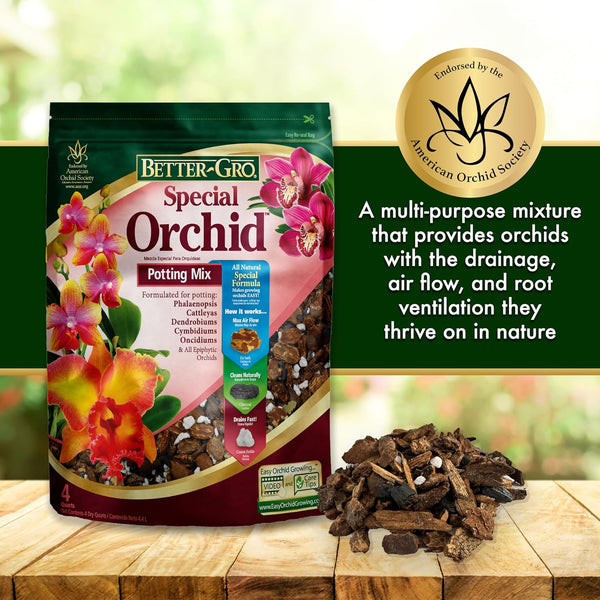 Better-Gro Special Orchid Mix - Premium Grade Orchid Bark Potting Mix for Potting, Repotting, Enhanced Drainage, Air Flow & Root Ventilation,