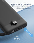 VRURC Portable Charger with Built in Cables, 10000Mah Travel Essentials Power Bank, 5 Output 2 Input LED Display External Battery Pack Compatible