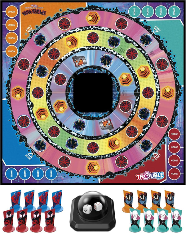 Hasbro Gaming Trouble: the Spider-Verse Edition for Marvel Fans, Ages 8+, Game for 2-4 Players, with Rotating Board