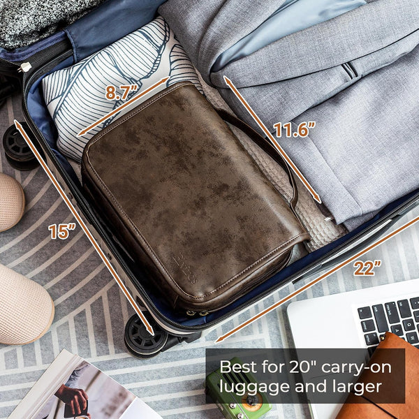Elviros Hanging Toiletry Bag Removable Travel Bag PU leather Makeup Cosmetic Organizer Kit, Coffee | Removable Travel Organizer Bag for Cosmetics,