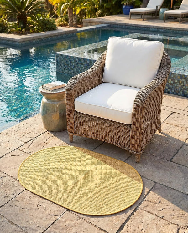Unique Loom Collection Casual Transitional Solid Heathered Indoor/Outdoor Flatweave Area Rug (2' 2" X 3' 1" Oval, Corn Harvest Yellow)