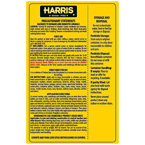 Harris Roach Tablets, Boric Acid Roach and Insects Killer with Lure, Alternative to Bait Traps (6oz, 145 Tablets), Yellow 6 oz