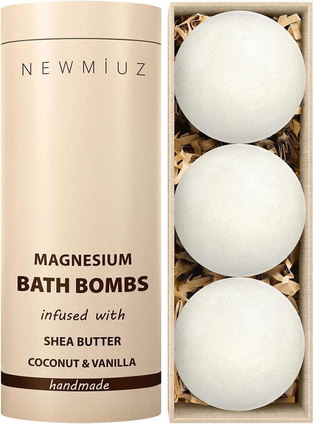 Magnesium Bath Bombs Post Workout Recovery Sore Muscles Tension Epsom Salt Bath Infused with Vanilla Sheabutter Coconut Perfect Stocking Stuffers Gift