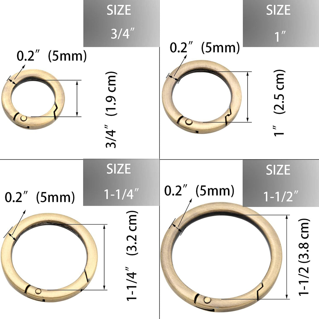 Loosco Metal O Ring for Purse Strap, 4 PCS Spring Rings for Handbag & Keys,Gold (Brushed Brass,1")