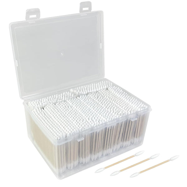 1000 Count Pointed Cotton Swabs - Double Precision Tips with Bamboo Stick for Beauty and Personal Care - for Eyebrow and Eyelash Application, Manicures and Nail Art, Cleaning Ears and Nose