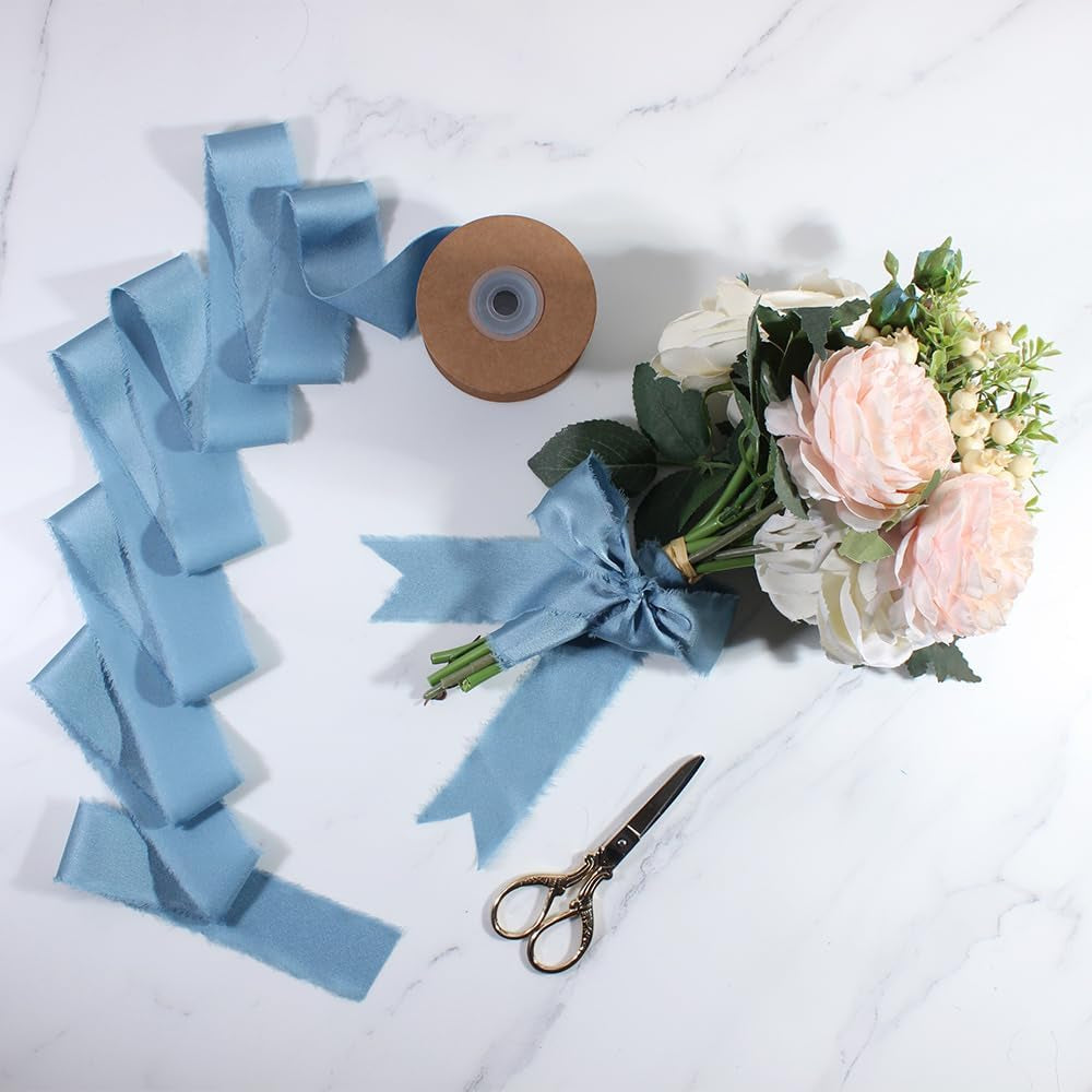 Yimi'S Dream Handmade Blue Ribbons, 20 Yard X 1 1/2 Inch Smooth Satin Ribbons with Raw Frayed Edged for Bridal Bouquets, Baby Shower, Gifts Wrapping, Holiday Decor, Styling, DIY Crafts