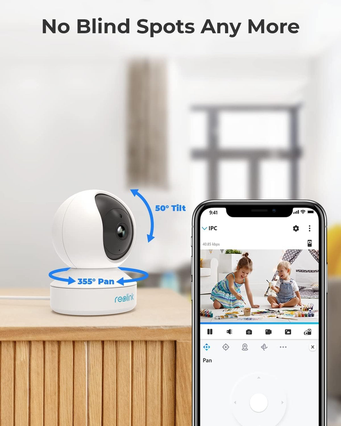 REOLINK 2K Indoor Camera, E1 Plug-In 2.4G Wifi Security Camera Wireless for Baby/Pet Monitor with Phone App, 360 Degree Pet Camera with Person/Pet Detection, Night Vision, 2-Way Audio, Local Storage