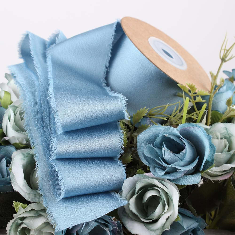 Yimi'S Dream Handmade Blue Ribbons, 20 Yard X 1 1/2 Inch Smooth Satin Ribbons with Raw Frayed Edged for Bridal Bouquets, Baby Shower, Gifts Wrapping, Holiday Decor, Styling, DIY Crafts