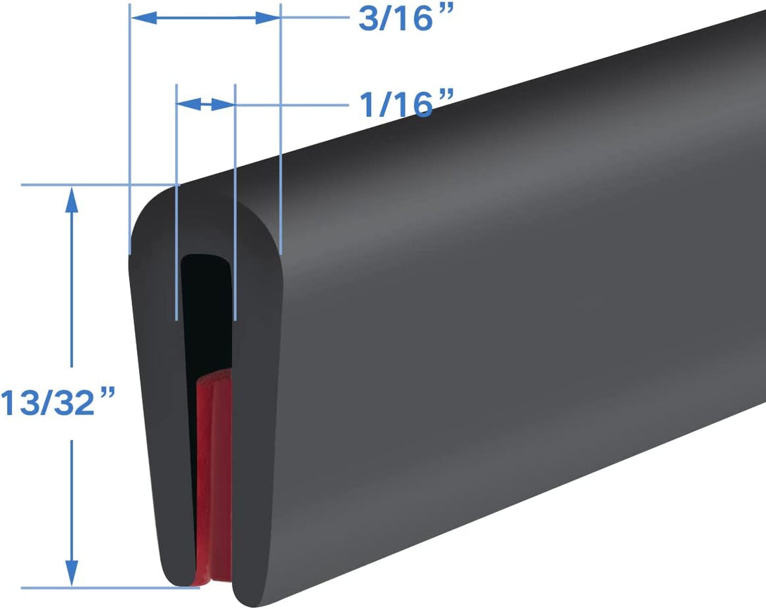 Rubber Edge Trim, Self-Adhesive Rubber Edge Trim, Edge Protector for Sheet Metal, EPDM Material, Fit 1/16"(1.6Mm), Length 10Ft, Black Color, U Channel Edge Trim