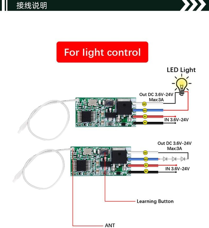 Mini Relay Wireless Switch, 433Mhz Remote Control Relay Switch, DC 6V 12V 24V 1CH Channel Relay Wireless Secure RF Transmitter and Receiver Kit, Momentary Toggle Latched Mode