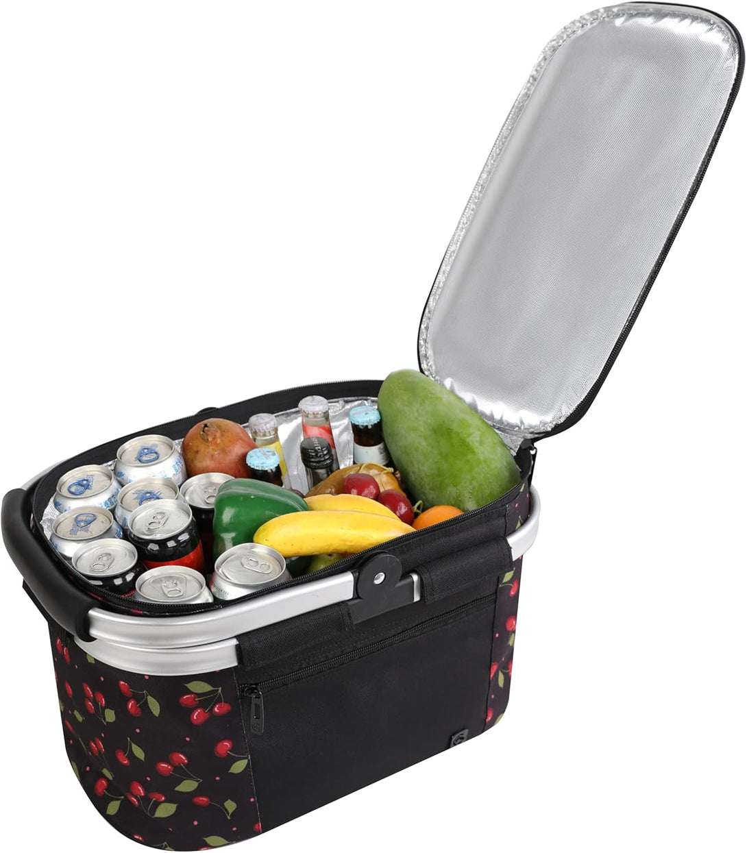 ALLCAMP Insulated Cooler Bag Portable Collapsible Picnic Basket Cooler with Sewn in Frame (Medium Cherry Pattern)