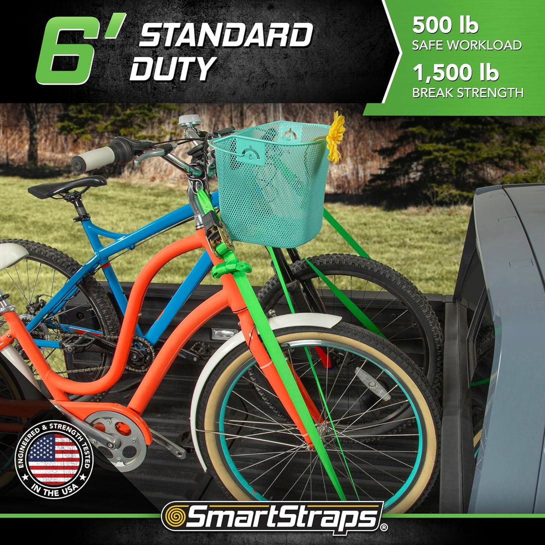 Smartstraps Ratchet Straps - 6Ft GRN Padded Ratchet 2Pk 1,500Lb , Green -SMAR138