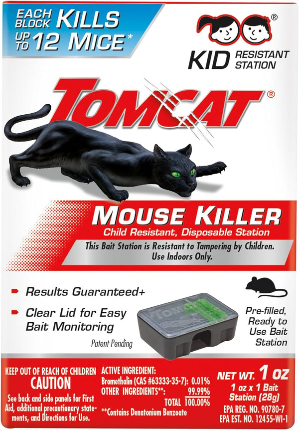 Tomcat Mouse Killer Child Resistant, Disposable Station, 1 Pre-Filled Ready-To-Use Bait Station