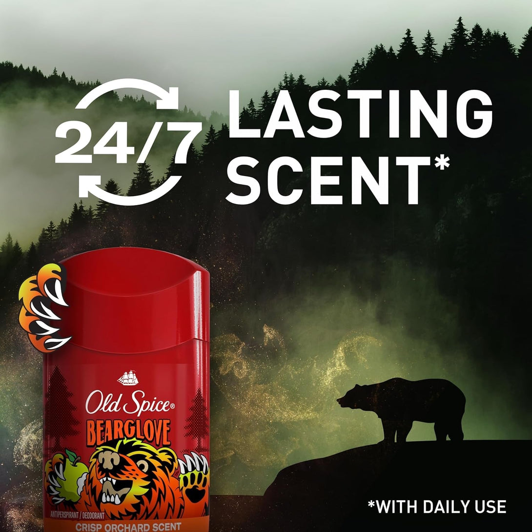Old Spice Aluminum Free Deodorant for Men, 24/7 Odor Protection, 24/7 Freshness & Lasting Scent, Goes on Clear, Bearglove with Crisp Orchard Scent, 2.6 Oz