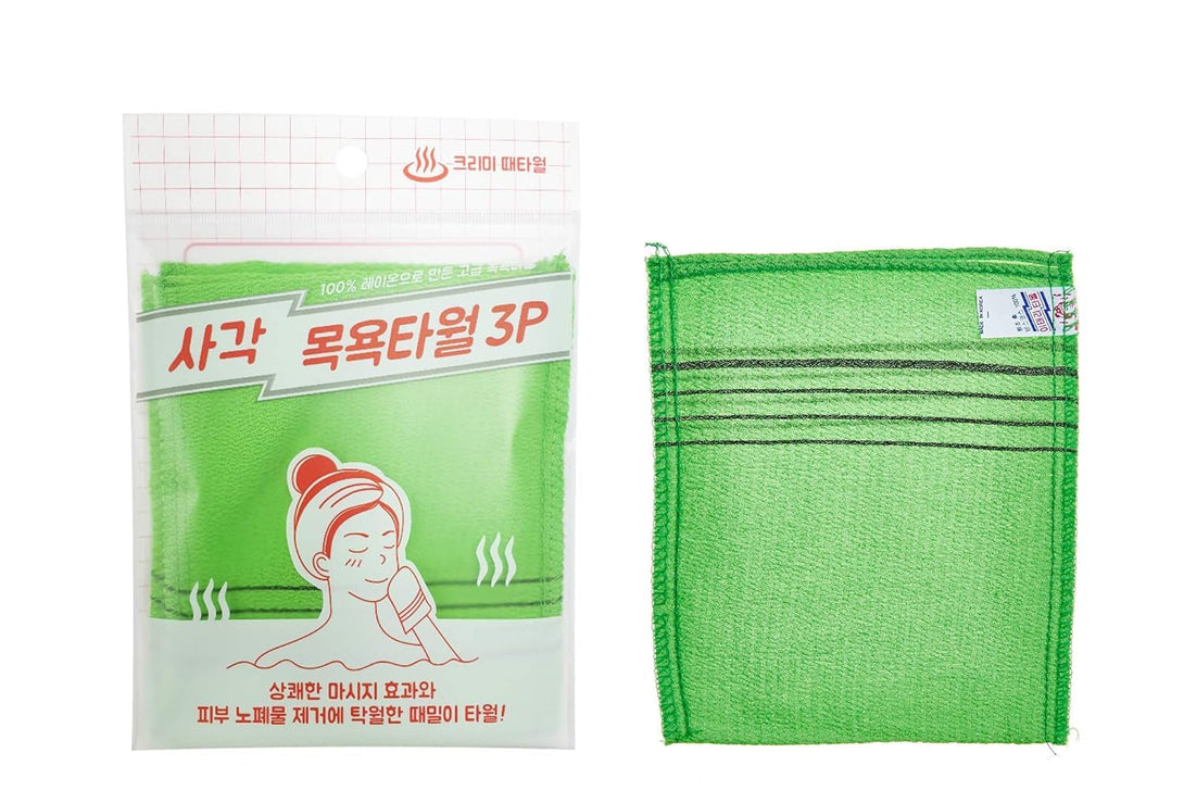 9Pcs Genuine Korean/Asian Exfoliating Bath Washcloth, Skin Massage (Green 6Pcs, Red 3Pcs) Genuine Korean Italy Towel, Removing Dry, Dead Skin Cells, Cleaning Pores, Reusable