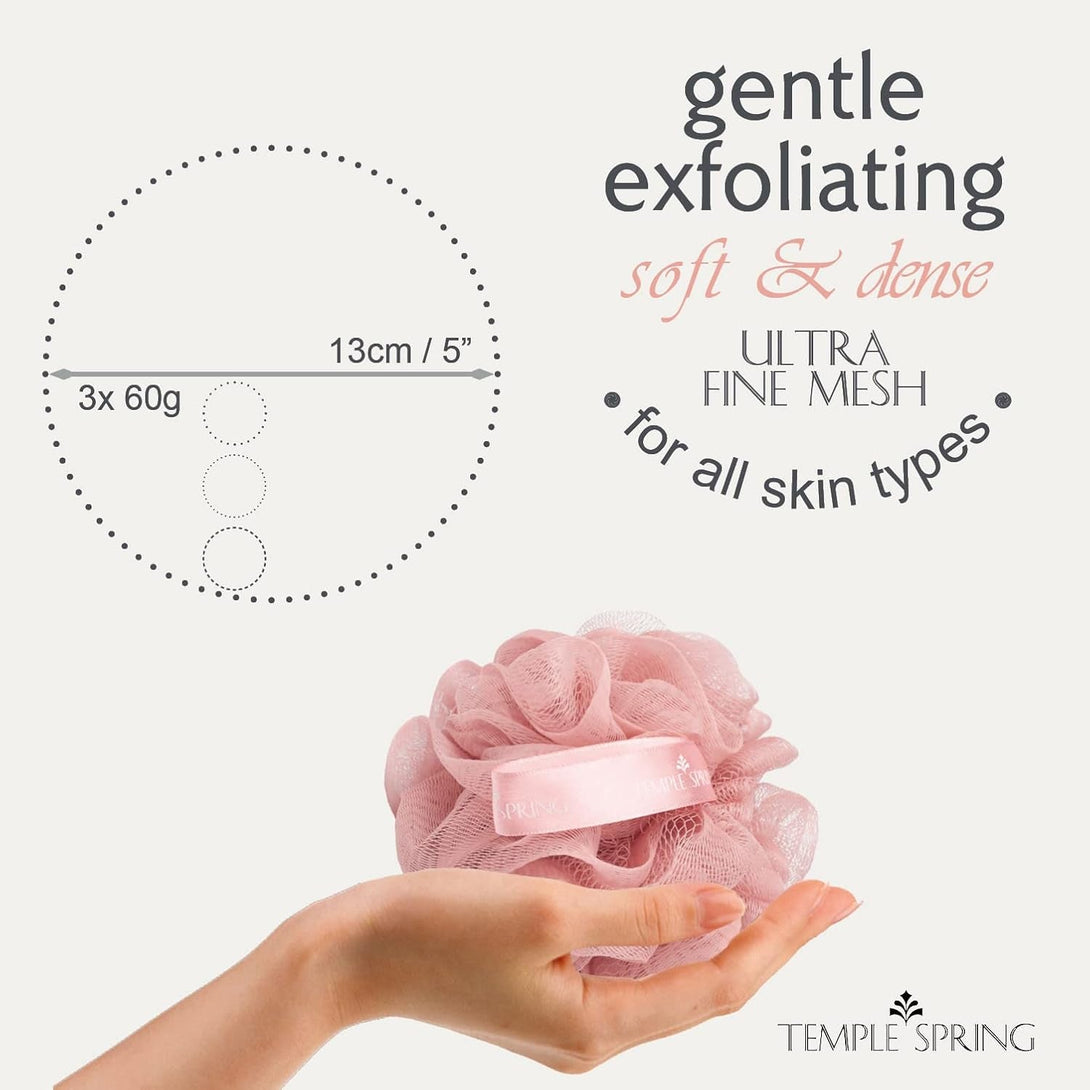 Temple Spring Recycled Luffa Sponges, Bathroom Shower Accessories, Loofa Bath Sponge, Exfoliating Body Scrubber Exfoliator Pouf, Shower Scrubber Puff, Poof, Loofah for Women, Loofah for Men-Coral Pink