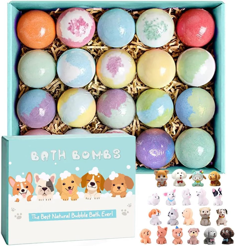 Bath Bombs for Kids with Surprise inside for Girls Boys Toddlers, 20 Pack Organic Kids Bath Bombs with Puppy Dolls Inside, Kids Safe Handmade Bubble Bath Fizzies, Ideal Birthday Christmas Gift Set