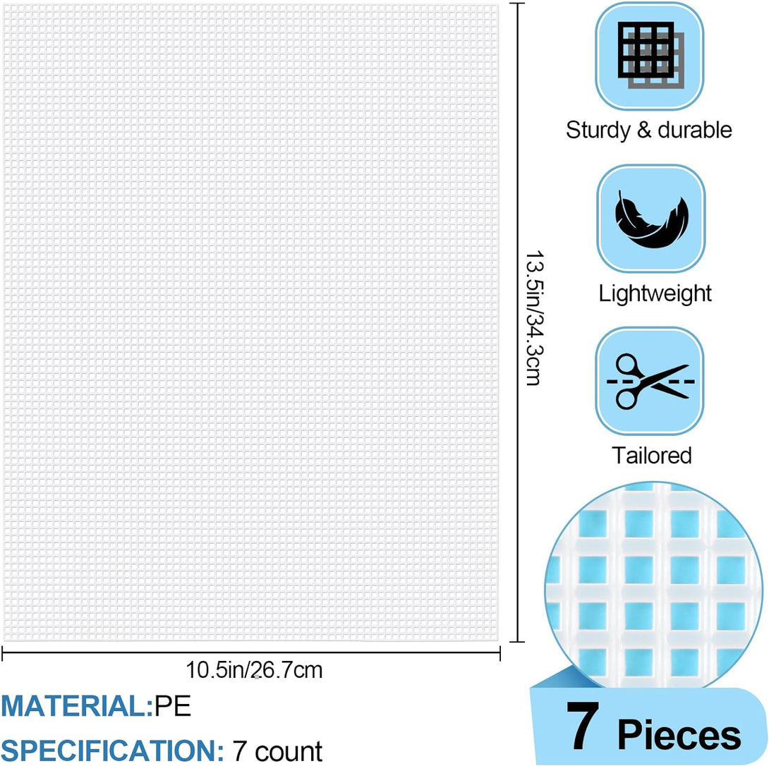 Phinus 7 Pieces 7 Count Plastic Canvas,10.5" X 13.5" Plastic Canvas Sheets, Plastic Mesh, Plastic Mesh Sheet, Eye Mesh for Embroidery, Knit Crochet Projects, DIY Handicraft, Make Dividers