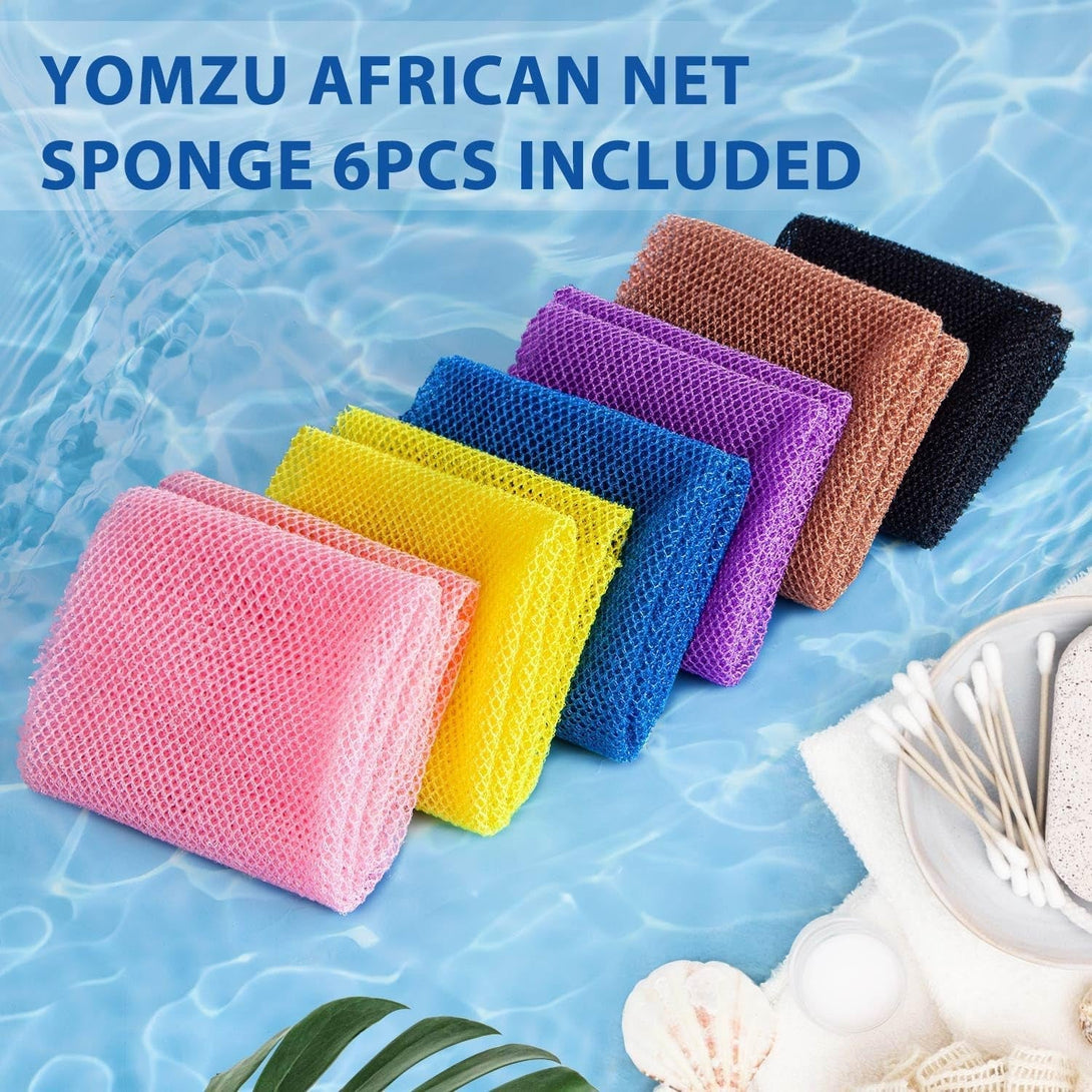 African Net Sponge Exfoliating Bath Sponge Scrubbing Long Rag Wash Shower Body Scrubber - 6 Pieces