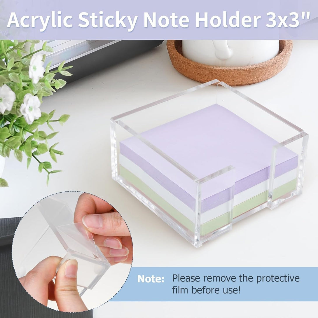 Acrylic Sticky Note Holder, 3 X 3 Crystal Clear Acrylic Notepad Holder Sticky Note Dispenser for Dorm Room and Office Desk Organizer