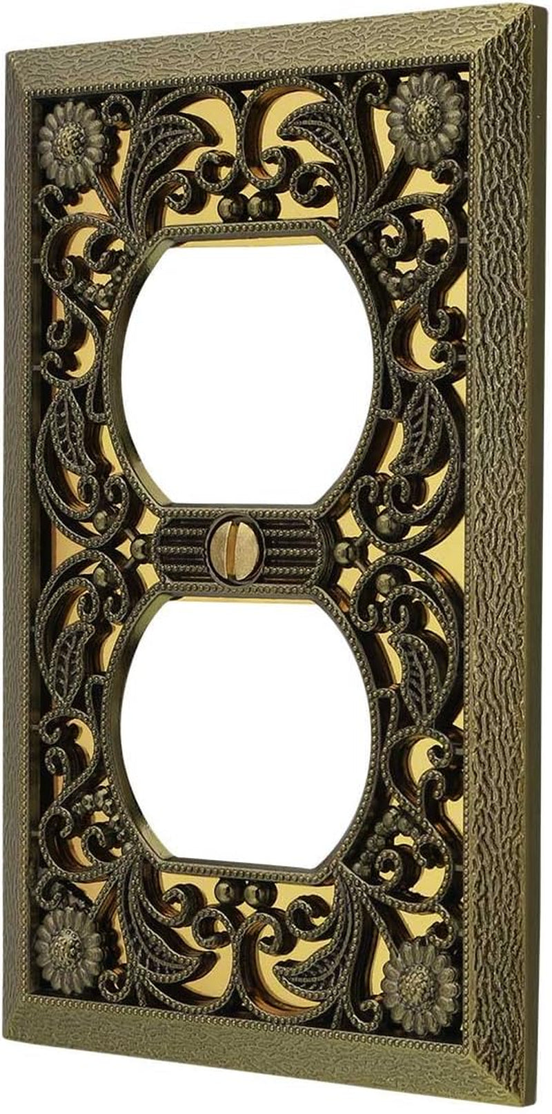 Amerelle 65DAB Filigree Wallplate, 1 Duplex, Antique Brass