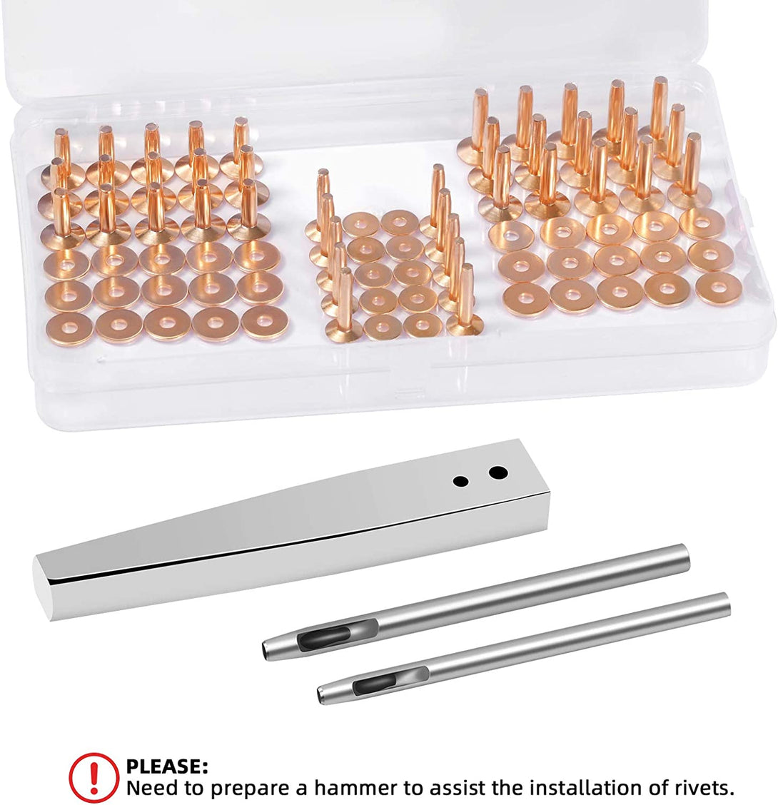 Junesunshine 84Pcs, Copper Rivets and Burrs, #9 and #12 Burrs Setter, Leather Rivets Fastener Install Setting Tool with 4Mm Leather Hole Punch Cutter for Belts Wallets Collars Leather Working Supplies