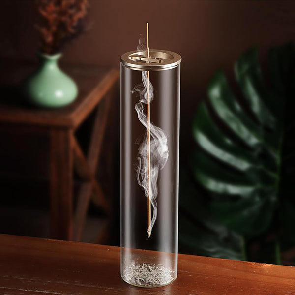 Incense Holder for Sticks [Anti-Ash Flying], Modern Insence-Stick Burner Holder with Removable Glass Ash Catcher, for Home Decor Yoga Meditation