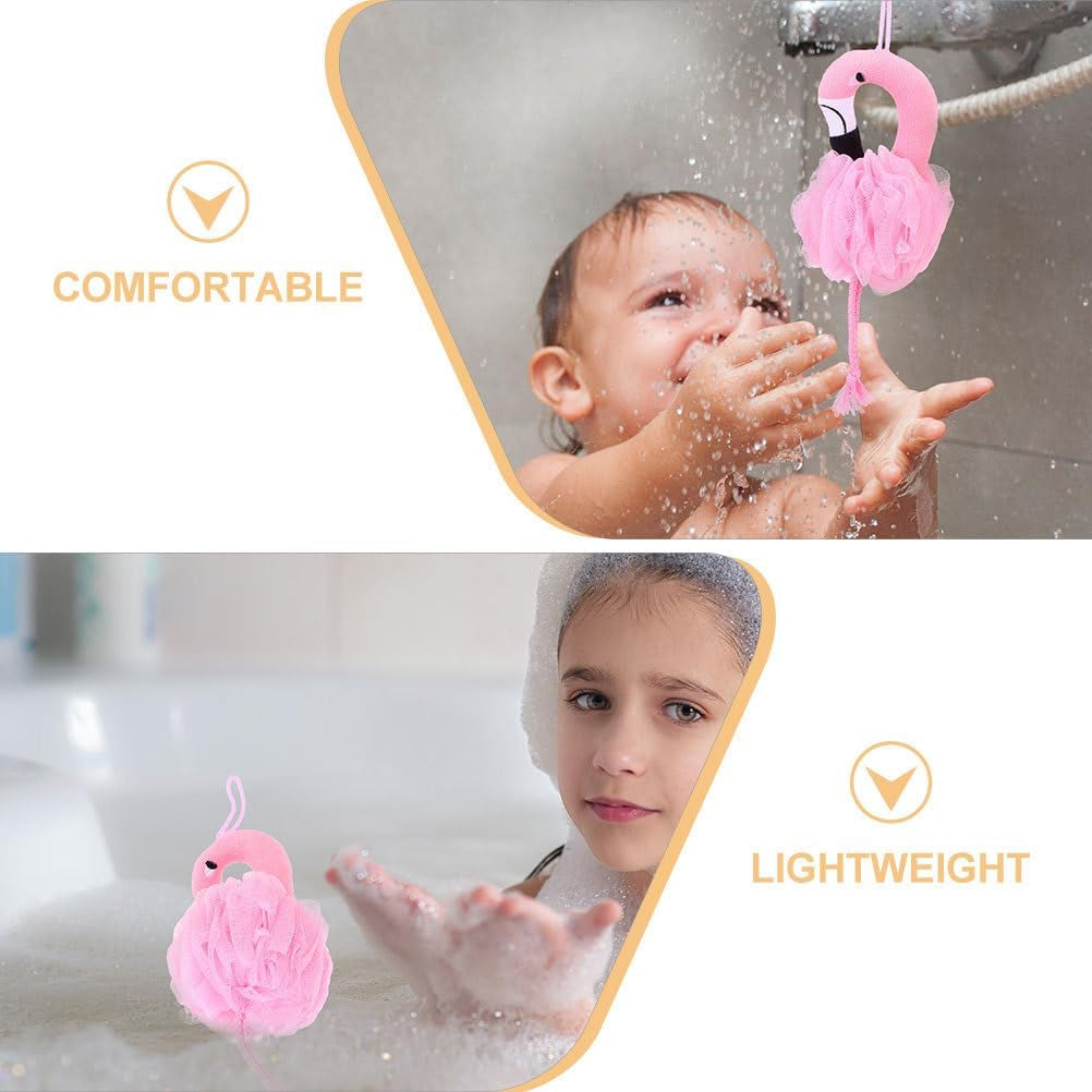 Mesh Bath Ball Sponges, 2Pcs Flamingo Bath Loofah Sponge Body Shower Scrubber Exfoliating Mesh Pouf Shower Ball Bath Sponges Loofah Towels for Women and Men Bathing Accessories