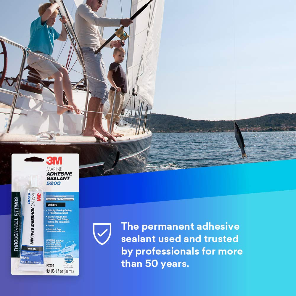 3M Marine Adhesive Sealant 5200 - Permanent Bonding and Sealing for Boats and Marine Applications - Black - 3 Ounces