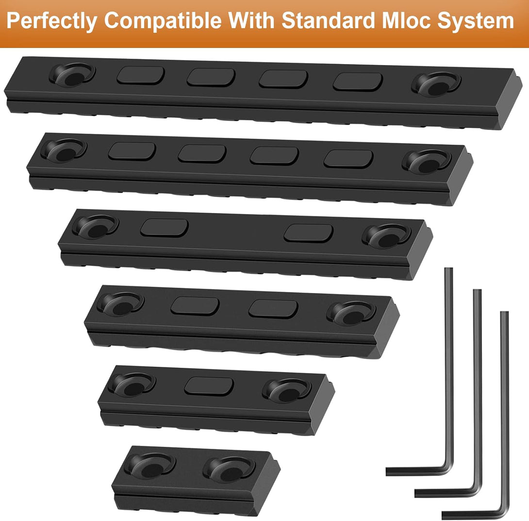 6 Pack Single Mloc Picatinny Rail Set for Mlock 3 5 7 9 11 13 Slots with 13 T-Nuts & Screws, 3 Allen Wrench - Black