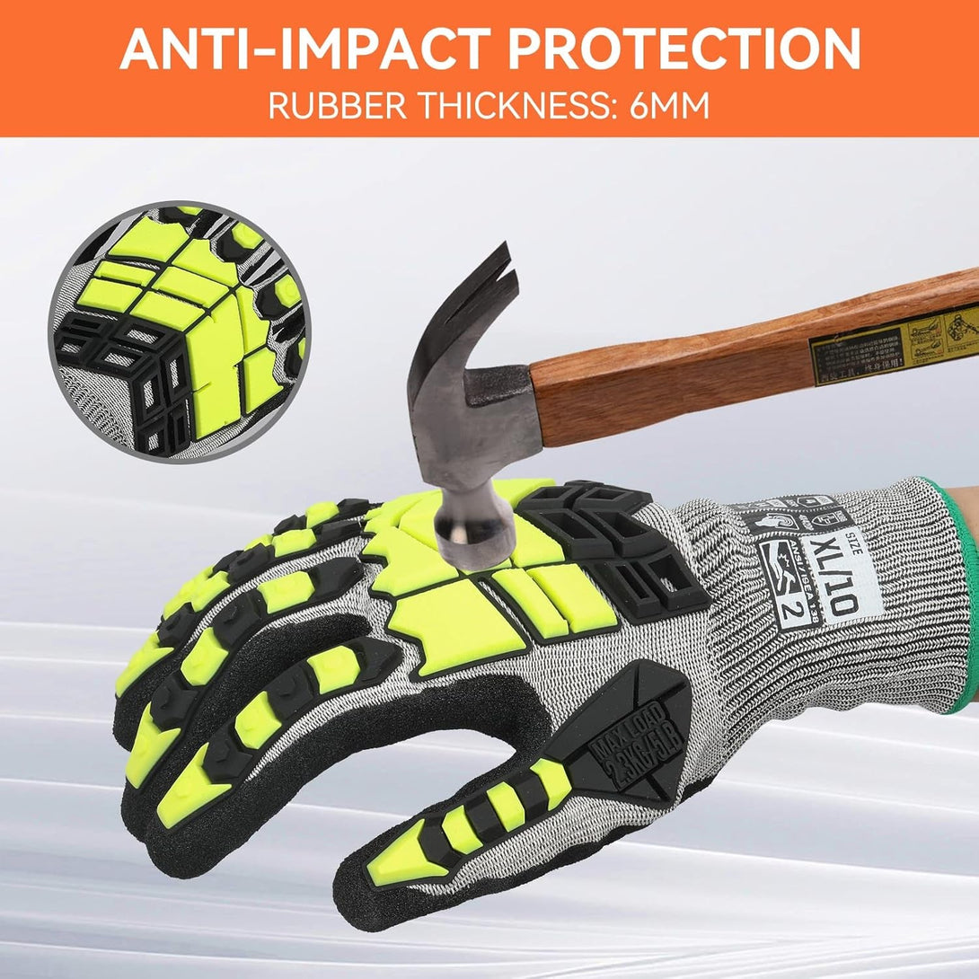 2 Pairs Safety Work Gloves,Impact Gloves for Men Women,Cut Resistant Non-Slip Heavy Duty Gloves with Nitrile Grip,Touch Screen Glove with Impact Protection for Mechanic Construction, Medium