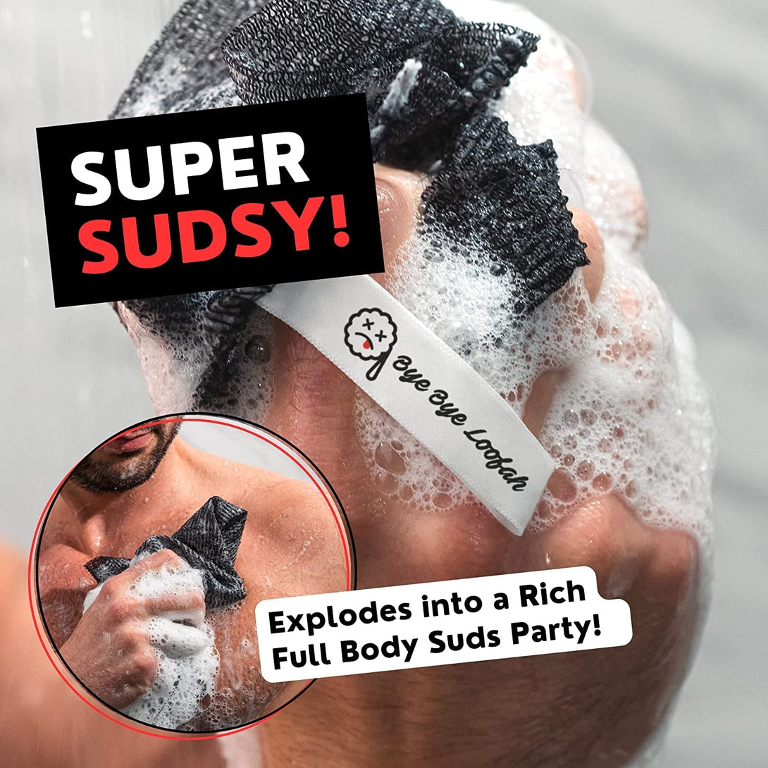 Extra Rough Exfoliating Washcloth - Extreme Body & Back Scrubber for Shower, Extra Long, Hygienic Exfoliator Wash Cloth, Men or Women, 2 Count Pack, 1 Black & 1 Grey Color, Bye Bye Loofah