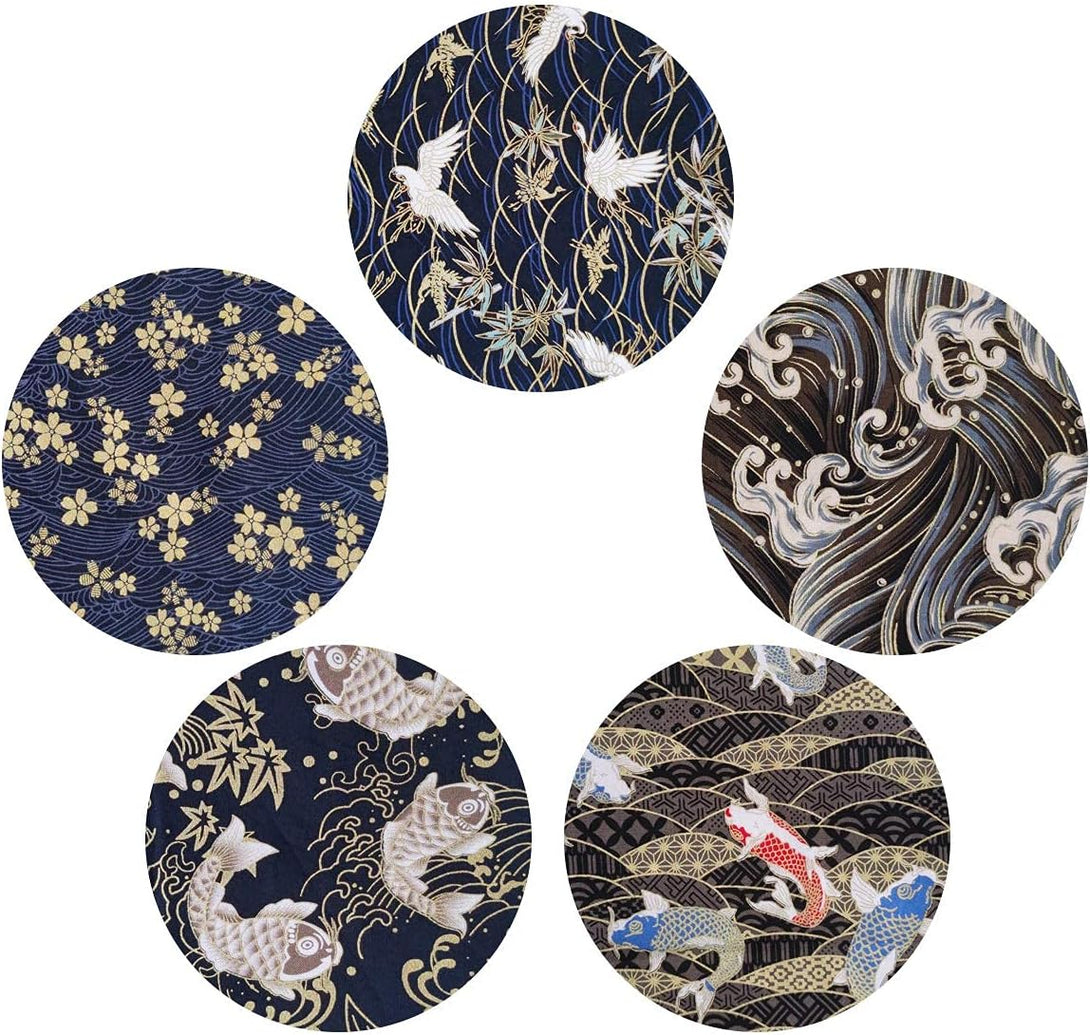 5PCS Cotton Pattern Fabric Fabric Bundles Small Flower Pattern Japanese Style Fabric for Crafts Sewing Quilting Patchwork Face Protection (Gold Pink) (10 * 10 Inch)