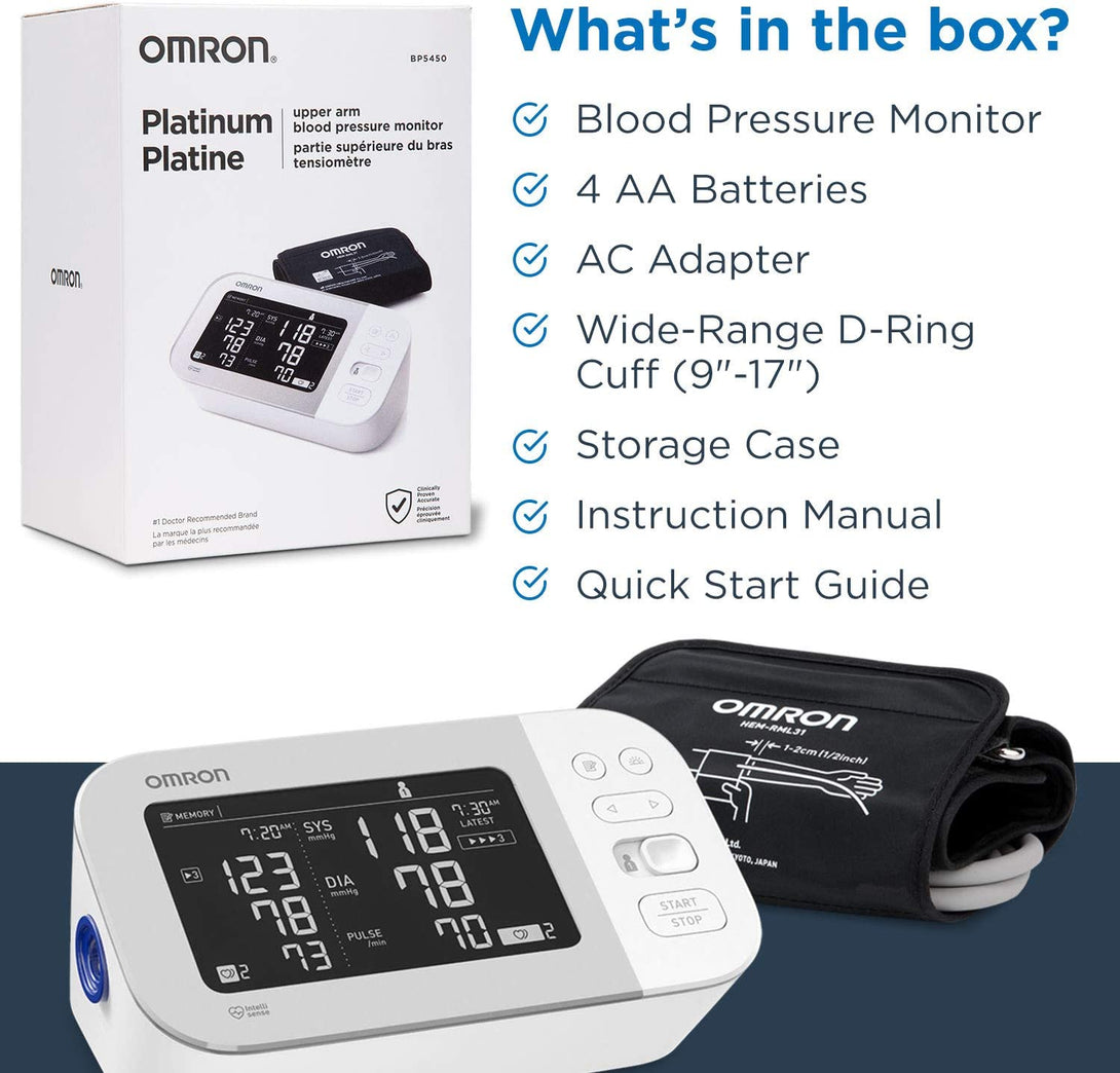 OMRON Platinum Blood Pressure Monitor, Upper Arm Cuff, Digital Bluetooth Blood Pressure Machine, Stores up to 200 Readings for Two Users (100 Readings Each)