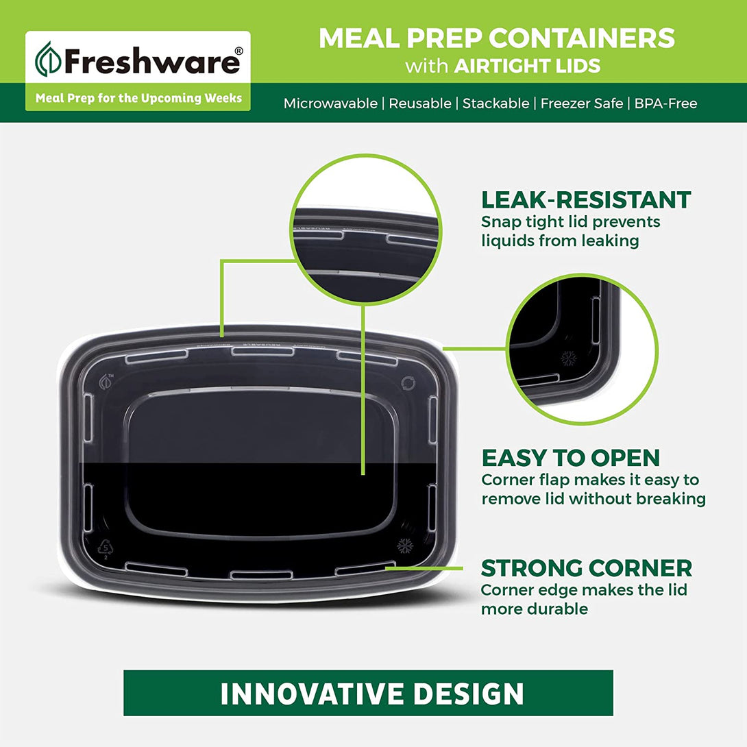 Freshware Meal Prep Containers [50 Pack] 1 Compartment Food Storage Containers with Lids, Bento Box, BPA Free, Stackable, Microwave/Dishwasher/Freezer Safe (16 Oz)