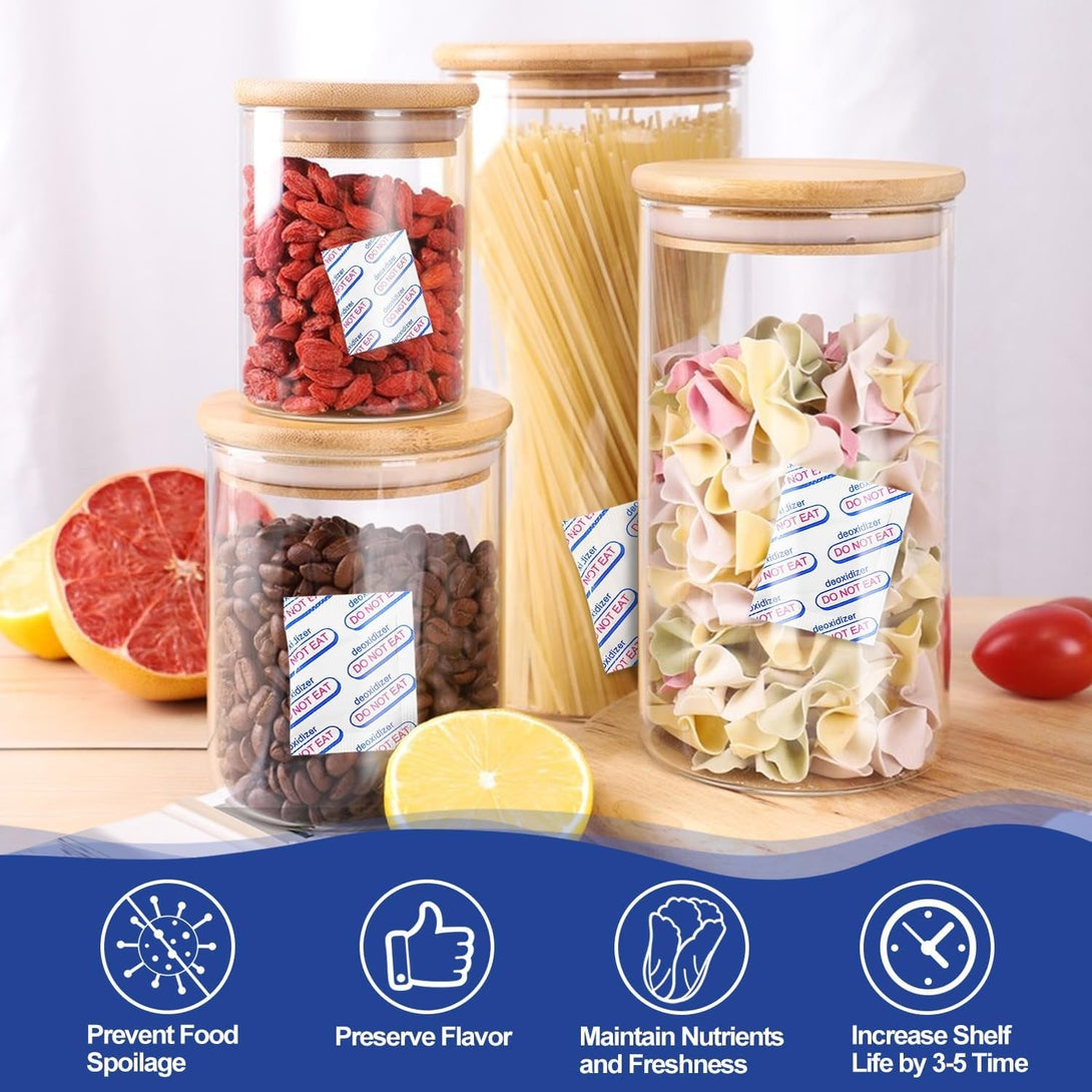 Auhanth 100 Packs 100CC Oxygen Absorbers (10 Packs of 10), Food Grade Oxygen Absorbers for Long Term Food Storage in Vacuum Bag, Applicable to Mason Jars, Vacuum Storage Bags