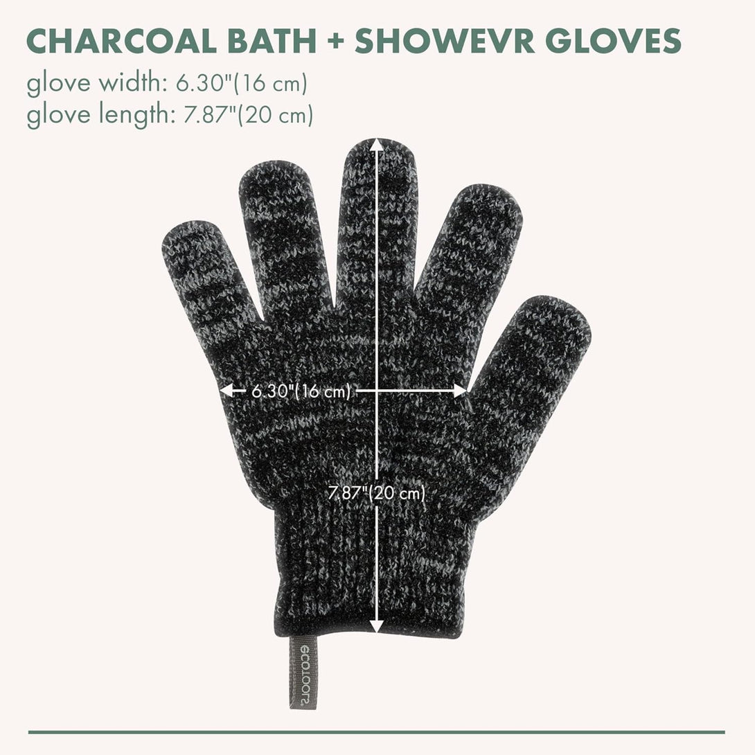 Ecotools Charcoal Bath + Shower Gloves, Exfoliating Gloves Remove Dead Skin & Cleanse Whole Body, Bath Gloves Infused with Charcoal to Scrub & Purify Skin, Cruelty Free, 1 Pair (2 Gloves)