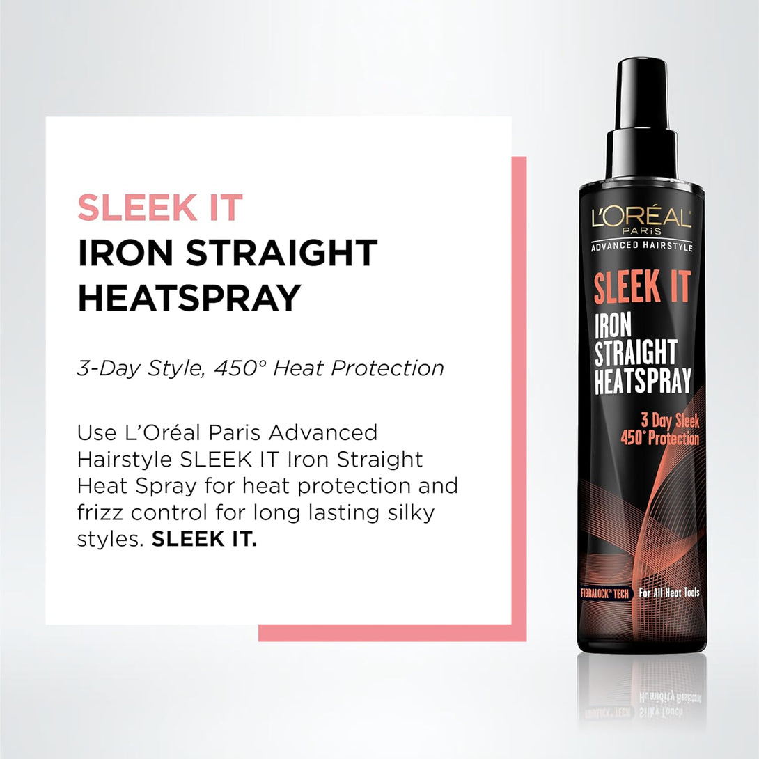 L'Oréal Paris Advanced Hairstyle Sleek It Iron Straight Heat Spray, 5.7 Ounce